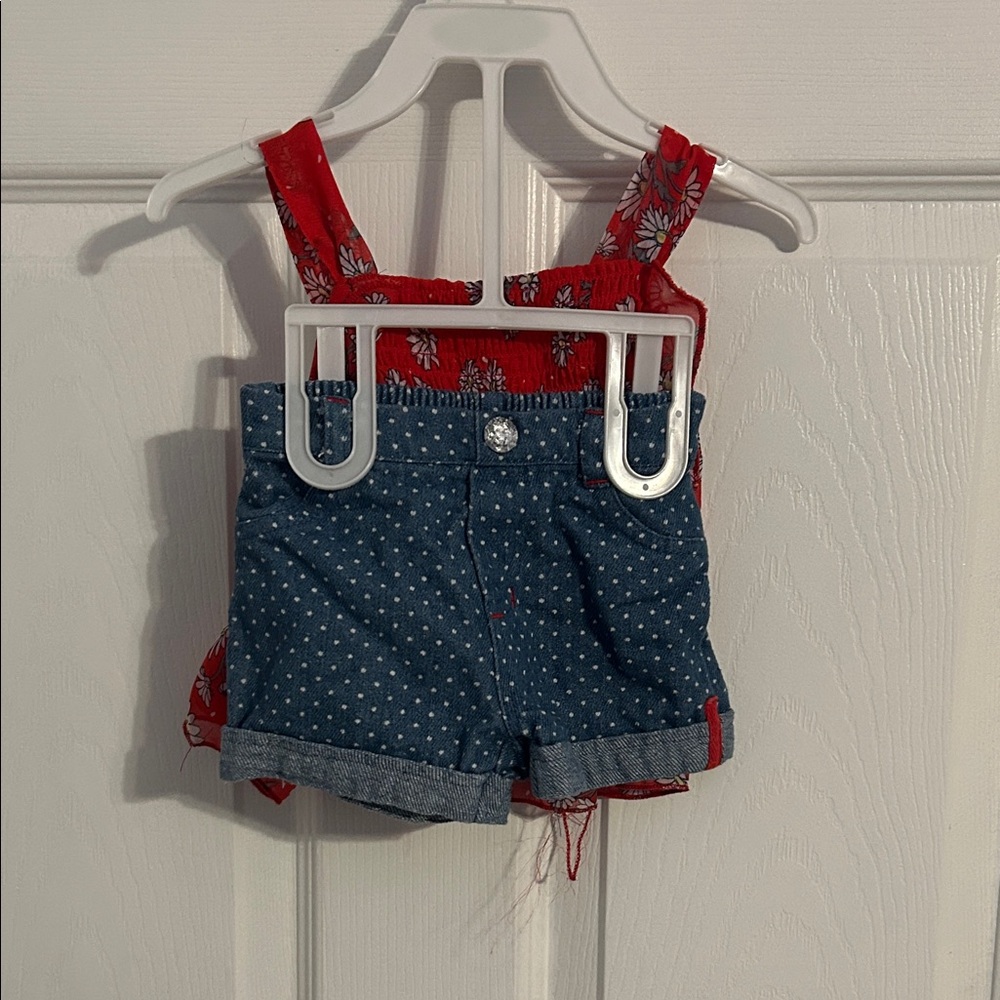 Red tank top and Blue polkadot shorts Kids